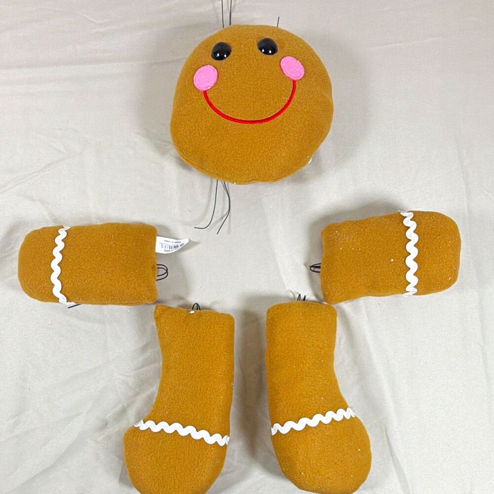 Gingerbread Man Wreath Attachment 5 Piece Plush Head Arms Legs Christmas